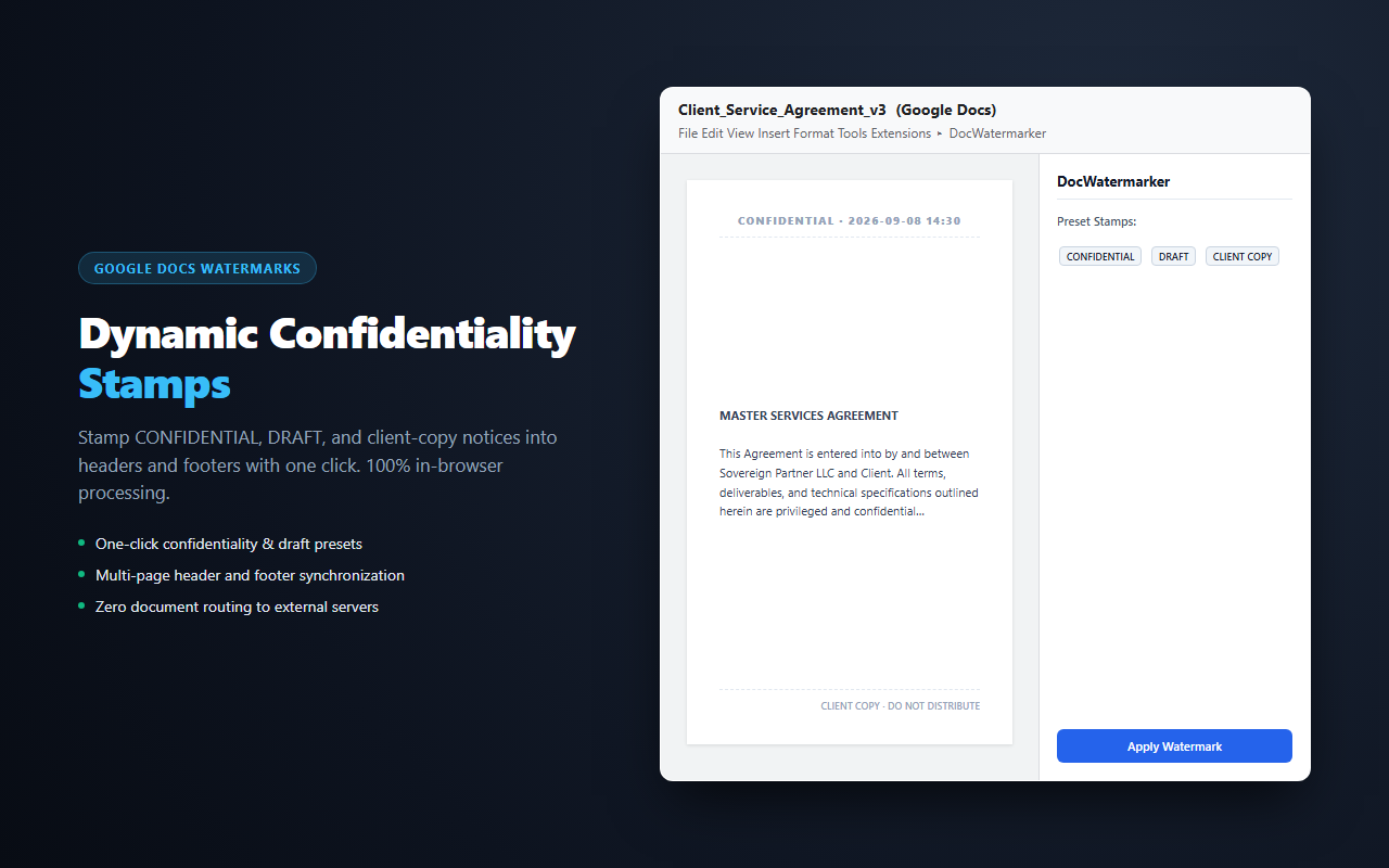 DocWatermarker Pro — dynamic confidentiality stamps in Google Docs
