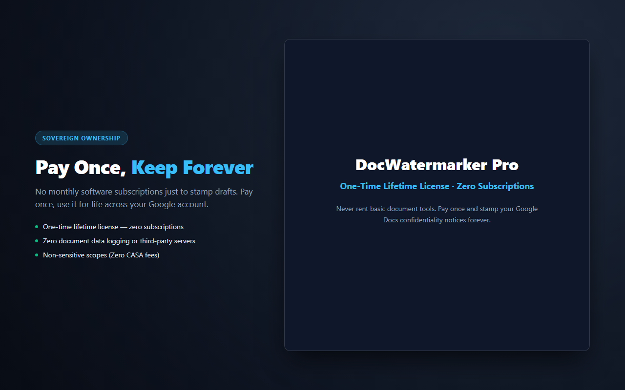 DocWatermarker Pro — one-time lifetime license vs subscription rent