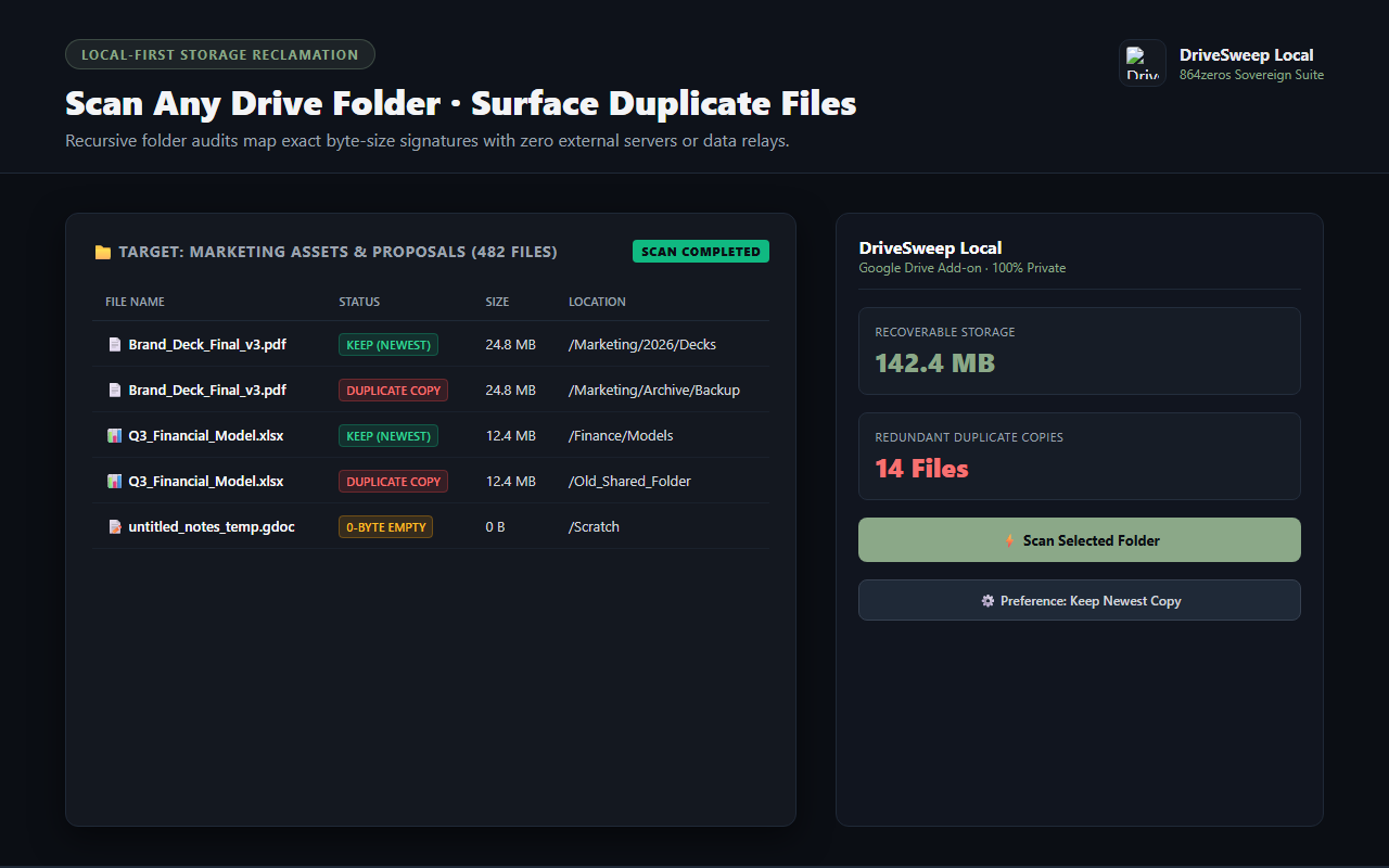 DriveSweep Local — folder duplicate scanning and storage audit metrics