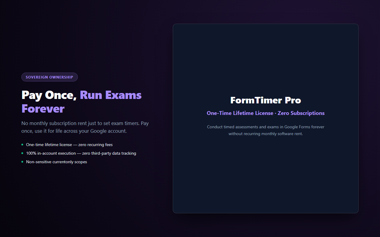 FormTimer Pro — sovereign ownership vs monthly subscription rent