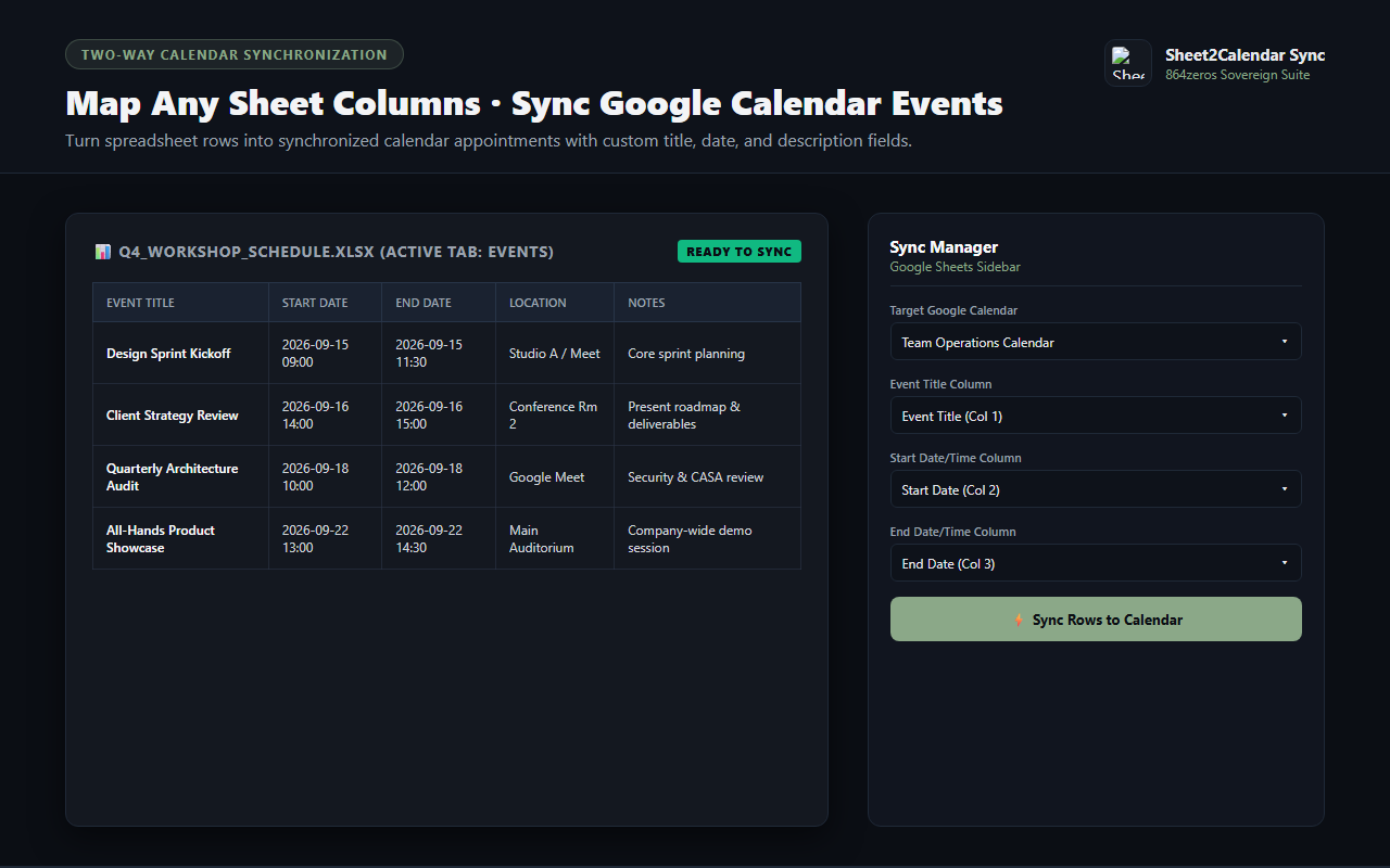 Sheet2Calendar Sync — intuitive column mapping and calendar selector
