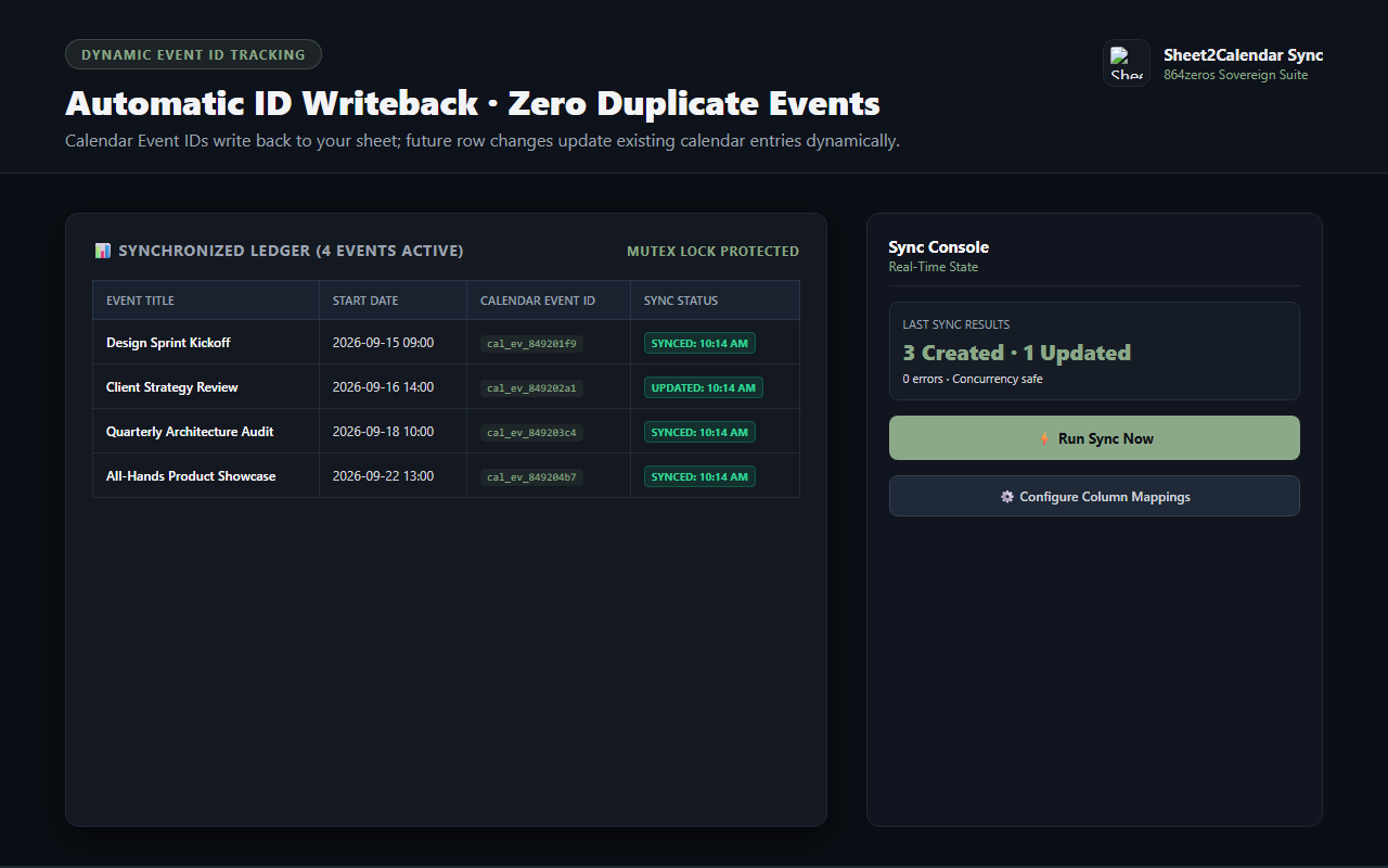 Sheet2Calendar Sync — two-way event synchronization and ID tracking