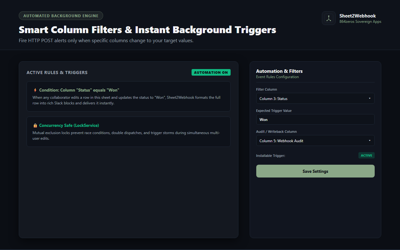 Sheet2Webhook — event filters and automatic background triggers