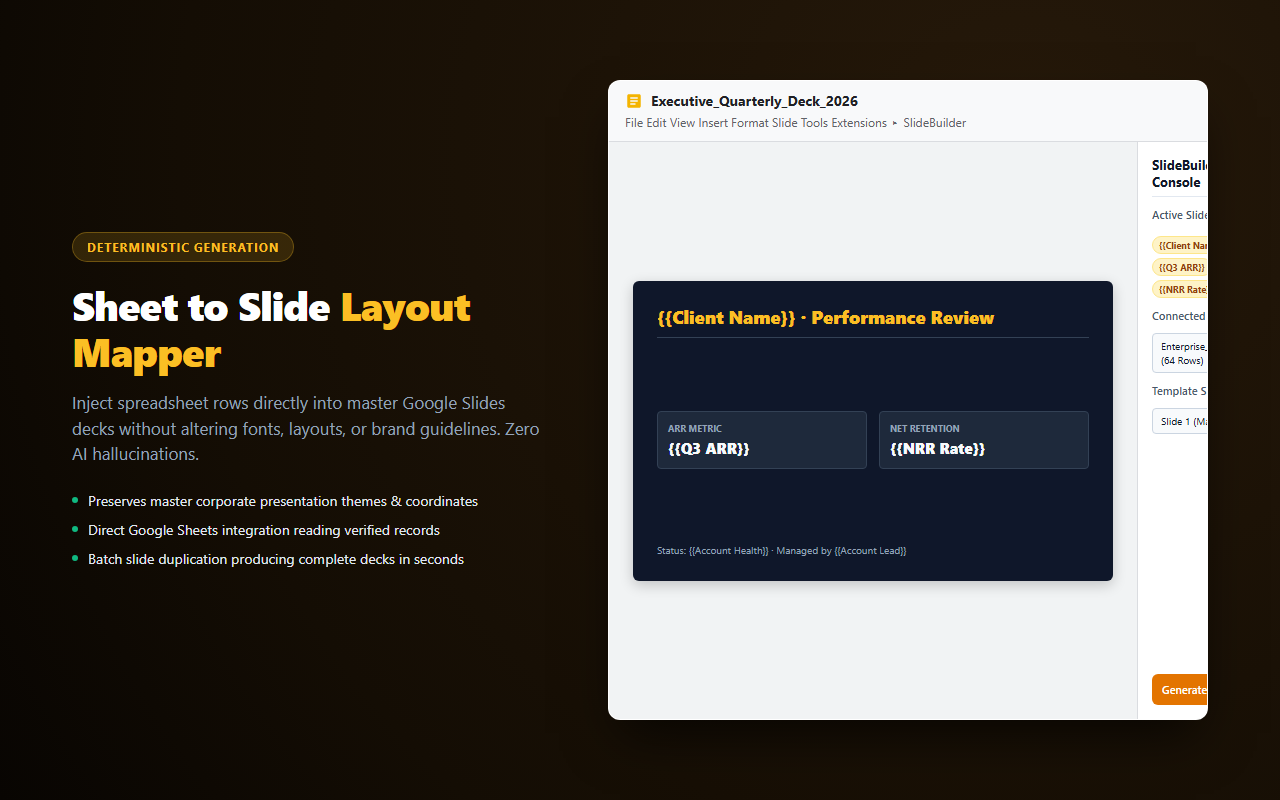 SlideBuilder Local — master slide token mapping and sheet connector