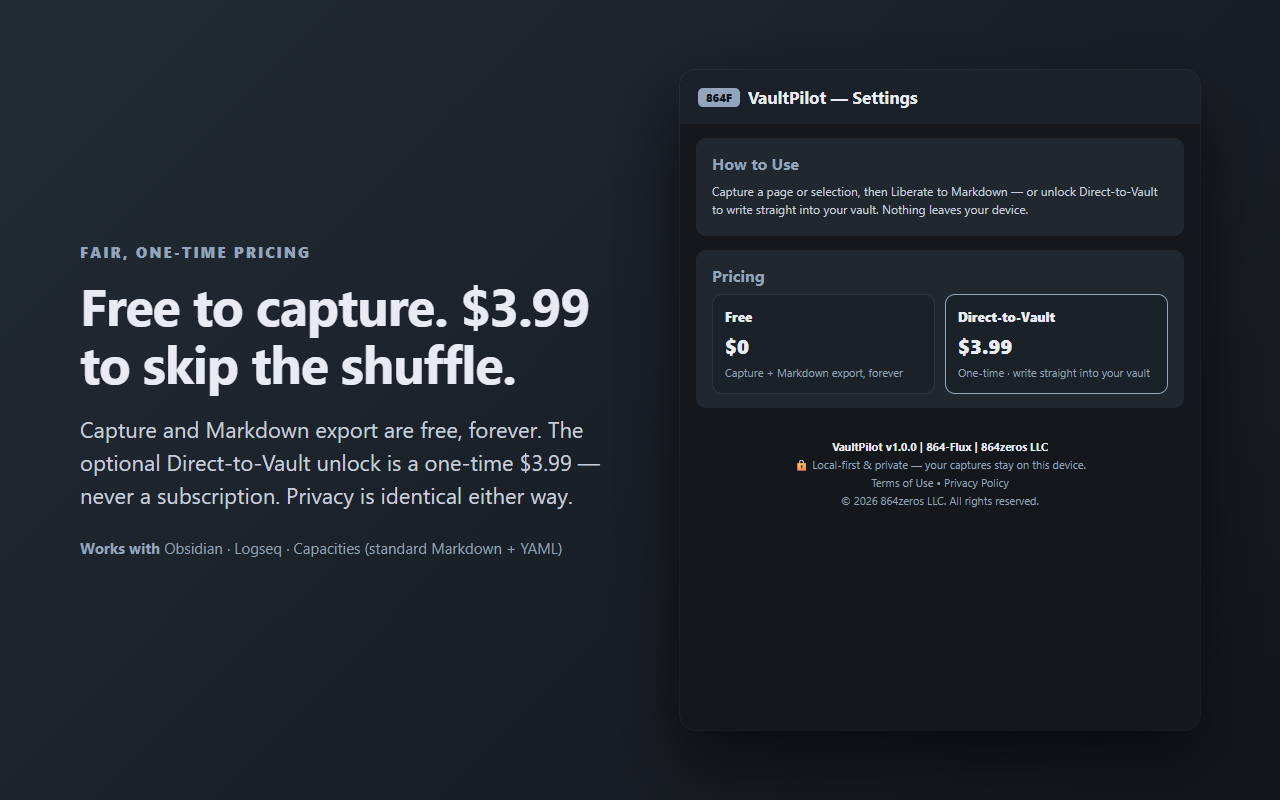 VaultPilot — Direct-to-Vault writes straight into your Obsidian folder